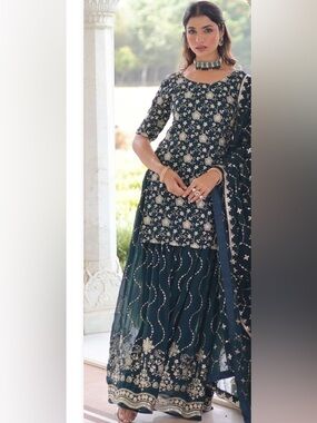 DESIGNER READYMADE TOP-SHARARA-DUPATTA COLLECTION Elegant Floral Embroidered.